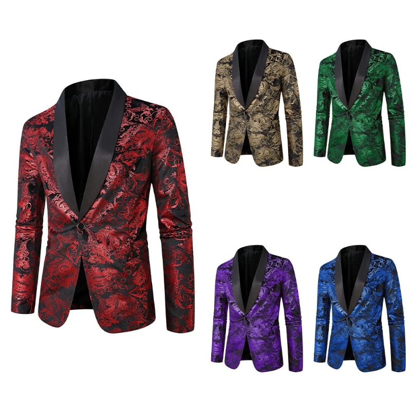 

2026 New Royal Blue Paisley Pattern Hot Stamping Blazers for Men,Red Wedding Host Groomsman Suit Jackets,Stage Performance Dress