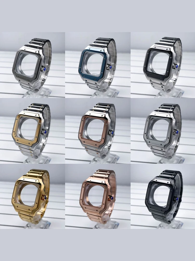 38mm NH35 Vierkante Kast Zwart Goud Roestvrij Staal Modificatie Onderdelen Voor SKX Mod Accessoires Fit Santo Case NH35 NH36 Beweging - afbeelding 2