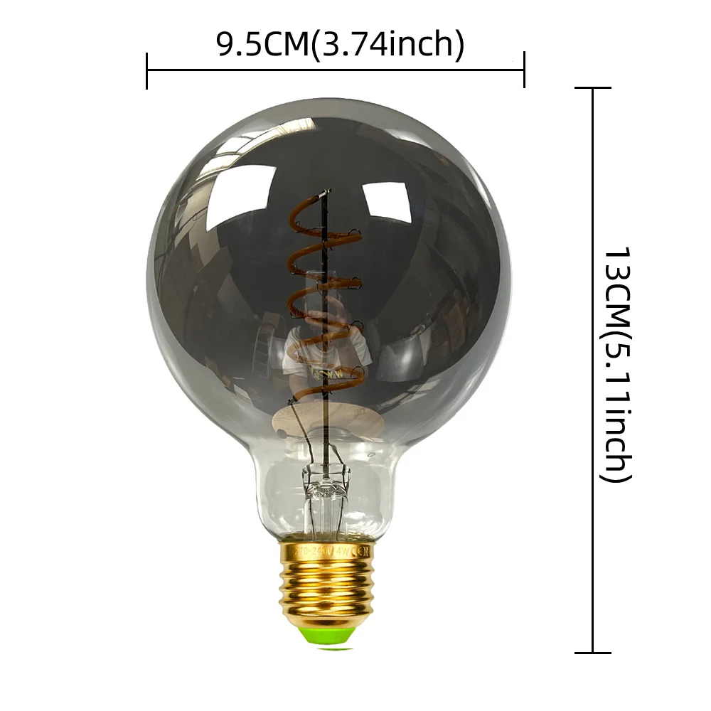 Vintage E27 Edison Bulb Smoke Glass Globe 2700Kelvin Warm Led Filament 220-240V 4W Dimmable Spcialty Decorative Light Bulb