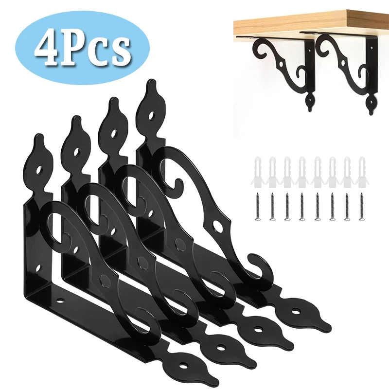 4Pcs L Bracket Wall Mounted Black White Iron Triangle Bracket Bookshelf Wall Shelf Partition Floral Shelf Load-Bearing Support