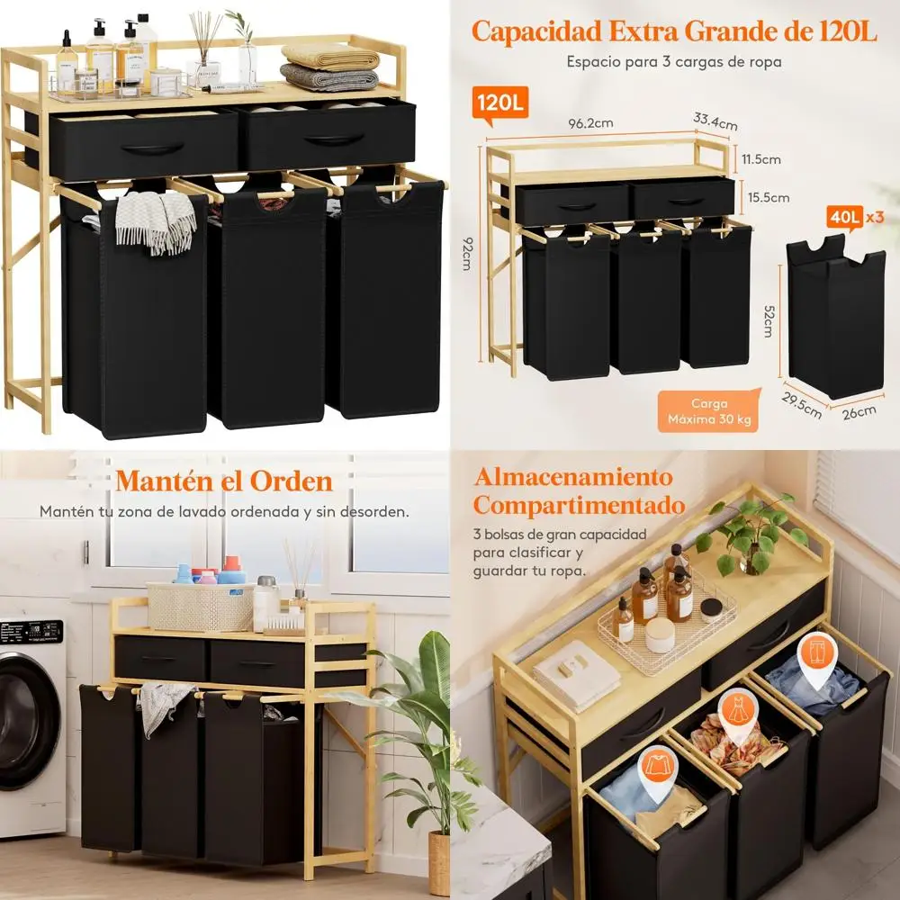 Lifewit 120L Triple Compartment Dirty Clothes Hamper with 2 Drawers and 3