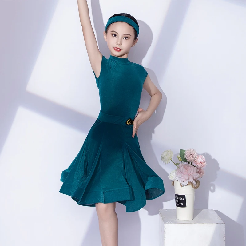 Children\'S National Standard Ballroom Dance Competition Dresses Girls Velvet Latin Dance Clothing Kids Stage Costume SL10819
