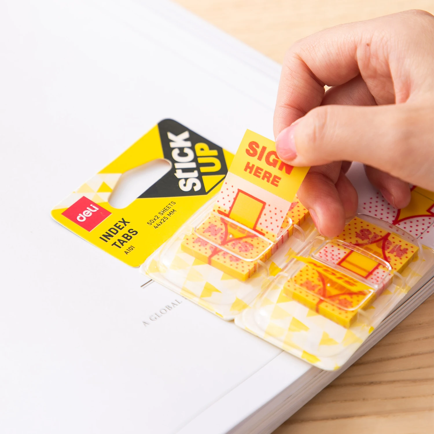 Deli signe ici autocollants 100 pièces diviseurs d'onglets en plastique marqueurs de documents pour bureau papiers Classification Notes d'étude scolaire