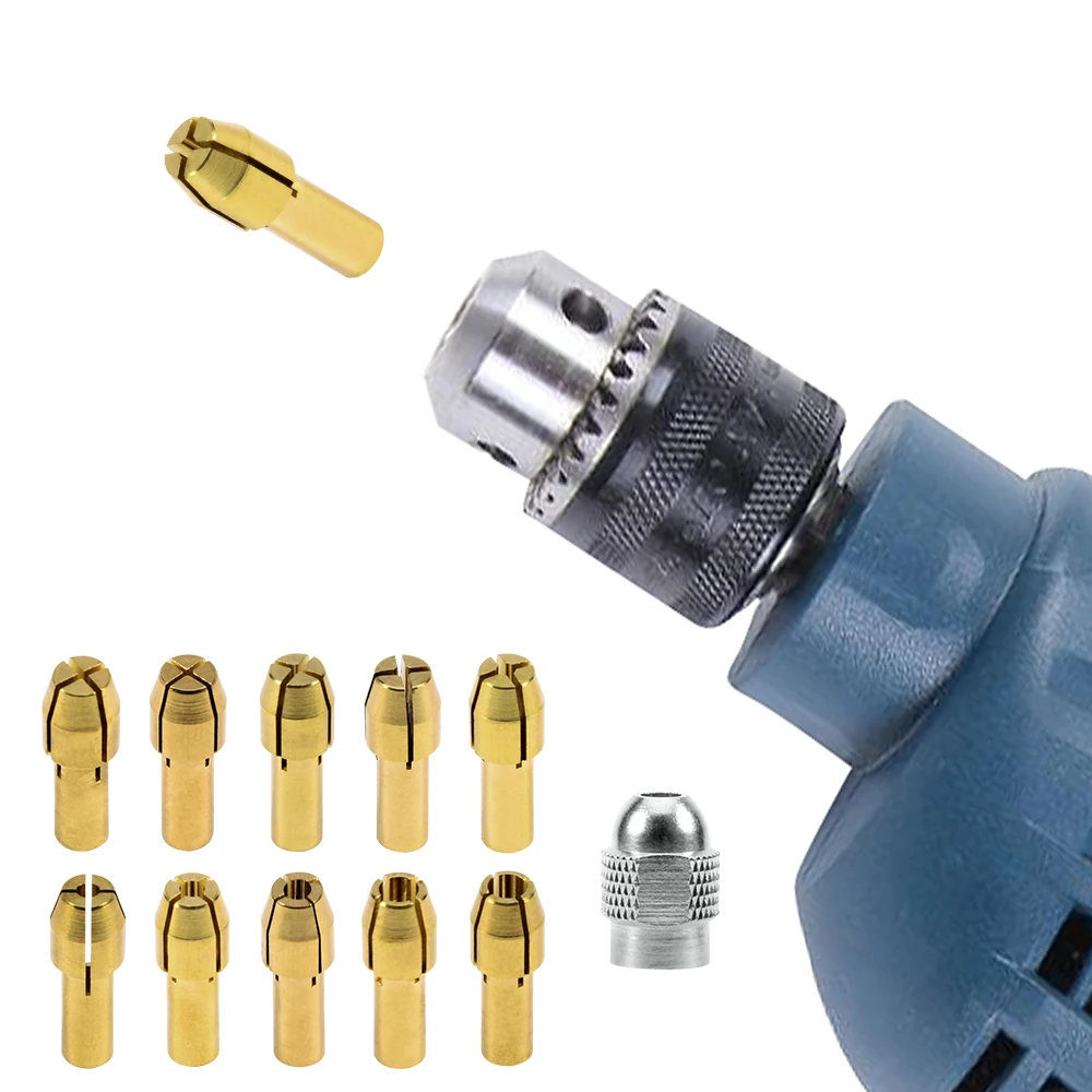 11PCS/Set 4.3mm Shank 0.5-3.2mm Brass Collet Mini Electric Screw Nut Grinder Quick Change Drill Chuck Bit Set for Rotary Tool