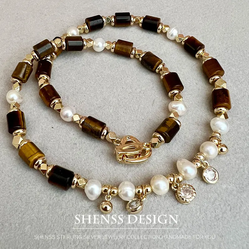 Personalized Cat Eye Stone Pearl Necklace Earrings Bracelet Copper Plated 14k Gold Accessories