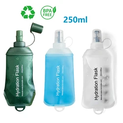 AXEN-botella de agua plegable, termo suave, color azul, verde, blanco, plegable, TPU, ciclismo, correr, Camping, viajes, 250ml