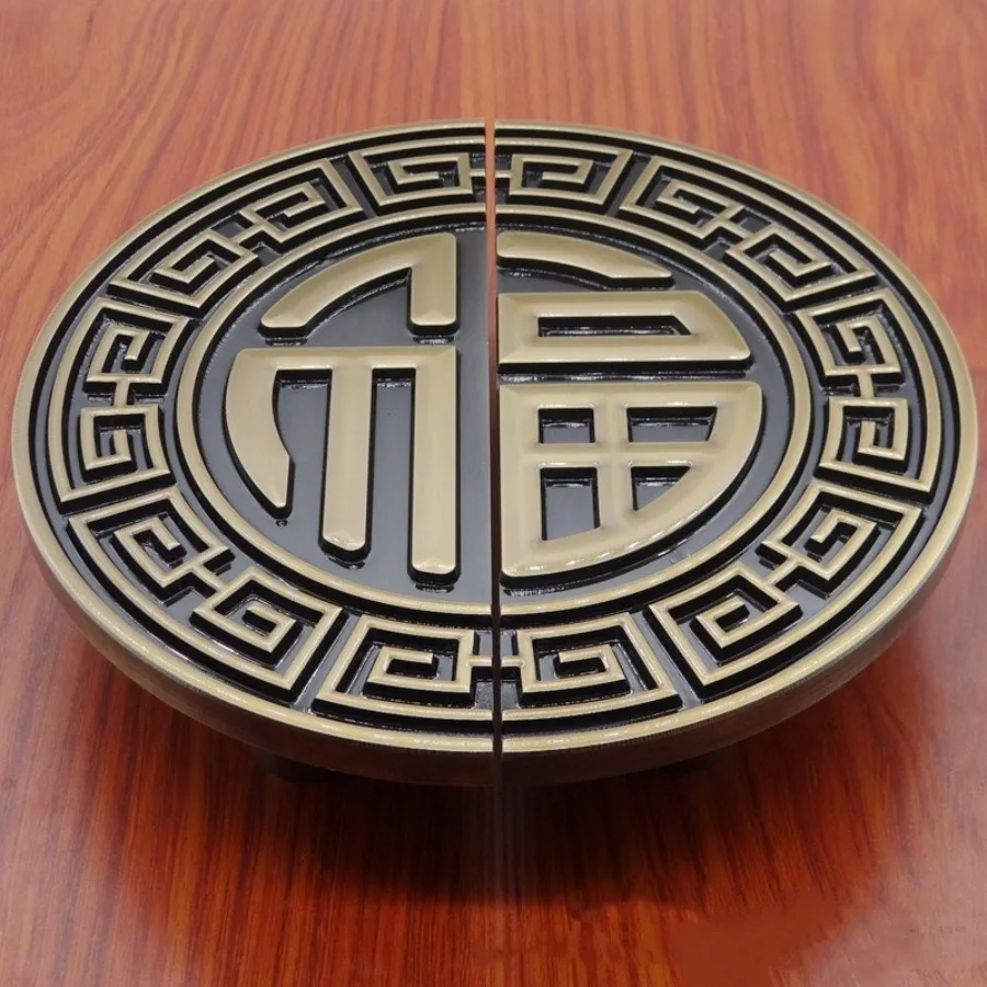 Chinese craft engraving bronze semi-circular auspicious cloud door handle