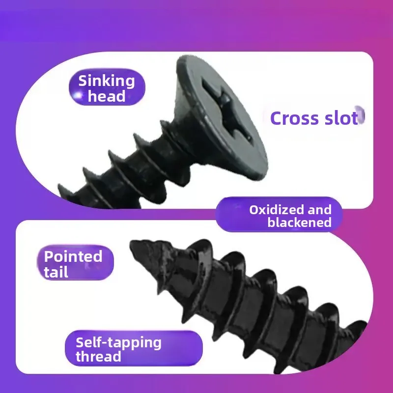 M1 M1.5 M2 M3 M4 M5 Black Phillip,s Self Tapping Cross Conuntersunk Flat Head Carbon Steel Electronic Drywall Screws Woodworking