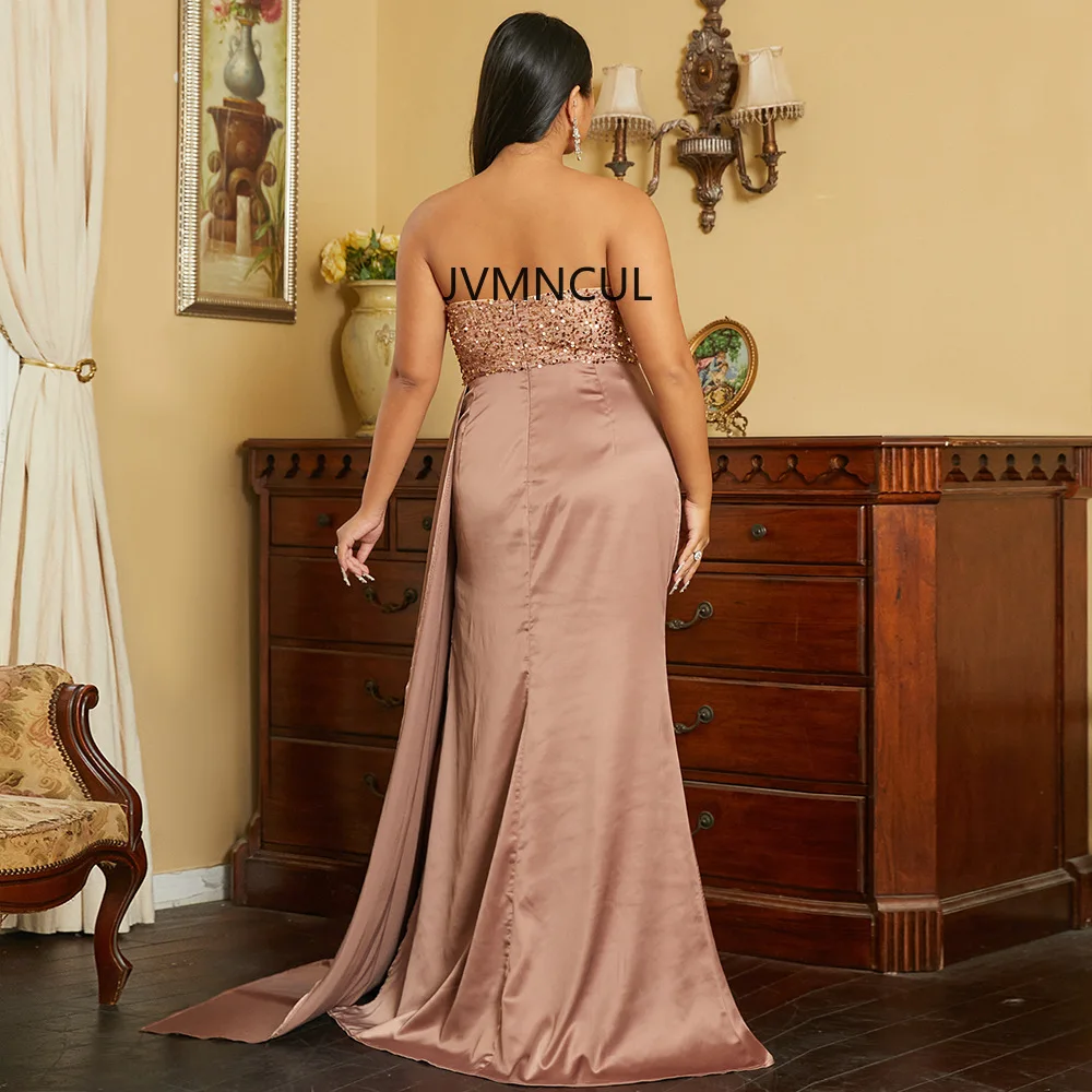 2025 Precioso vestido de noche de lentejuelas de talla grande con diseño sin espalda, vestido de banquete con hombros descubiertos para dama de honor, vestido largo y elegante