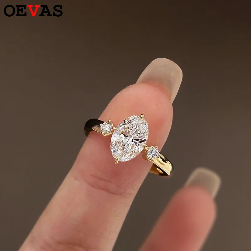 

OEVAS GRA Certified D Color VVS Oval Cut 2CT Moissanite Ring 100% S925 Silver For Women Wedding Band Fine Jewelry Gift