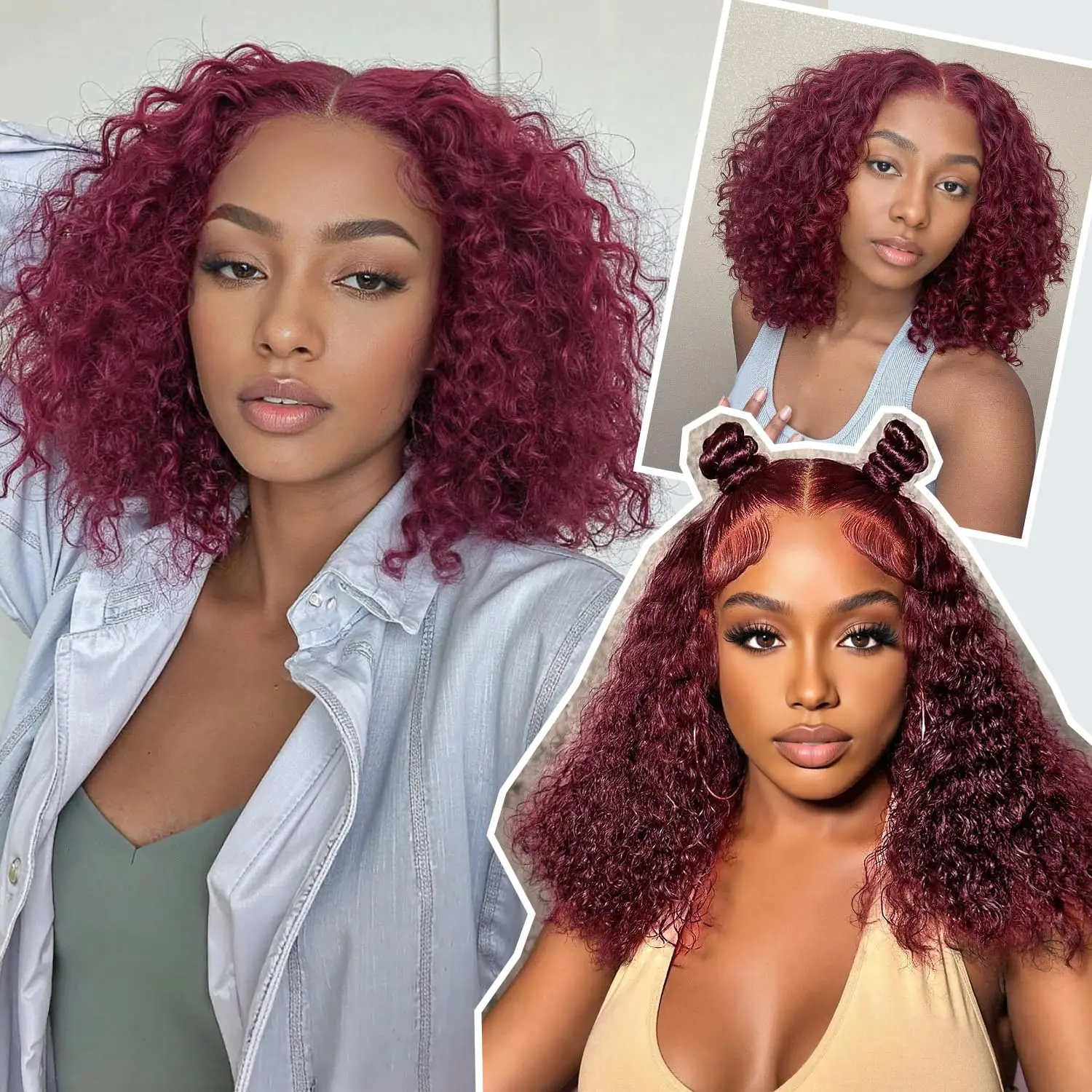 99J بورجوندي الدانتيل الجبهة بوب الباروكات شعر الإنسان موجة عميقة 13x4 مجعد بوب الدانتيل الباروكة الأمامية للنساء الأحمر اللون قصيرة الدانتيل الباروكات