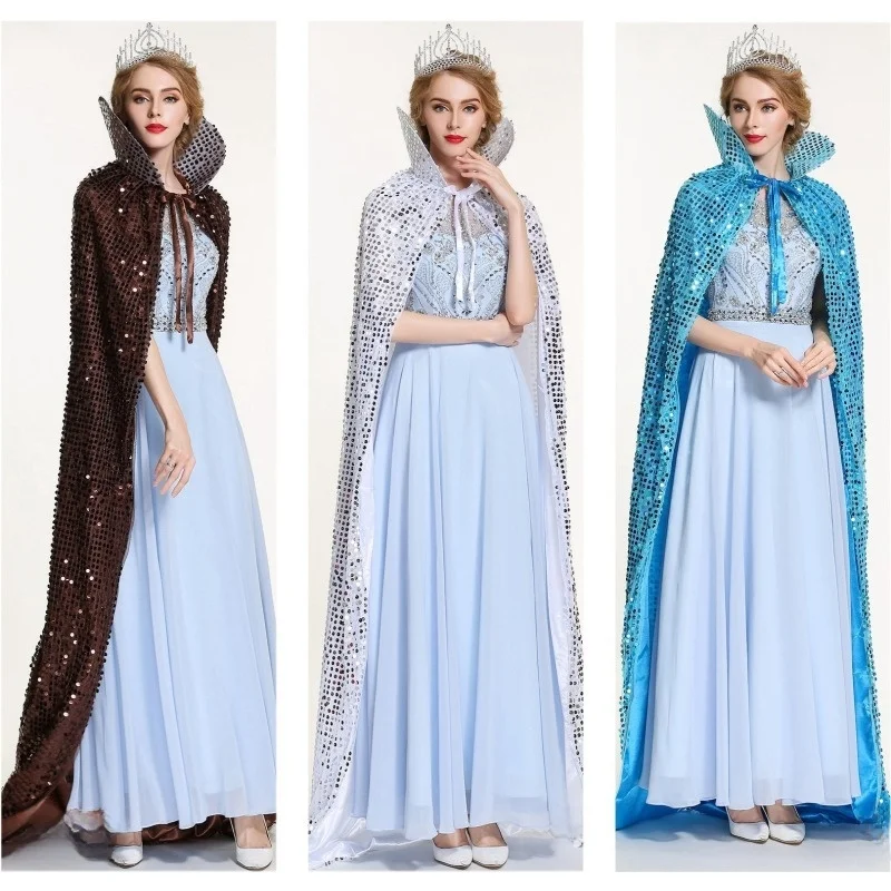 

Glamorous Queen Long Hooded awl Collar Sequin Cloak Stage Performance Cosplay Outerwear Ele Chinese Sle Women's Faion