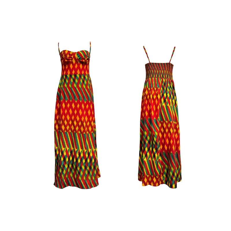 AOAO-Damska sukienka na ramiączkach bez rękawów z nadrukiem, dekolt w szpic, codzienne plisowane sukienki