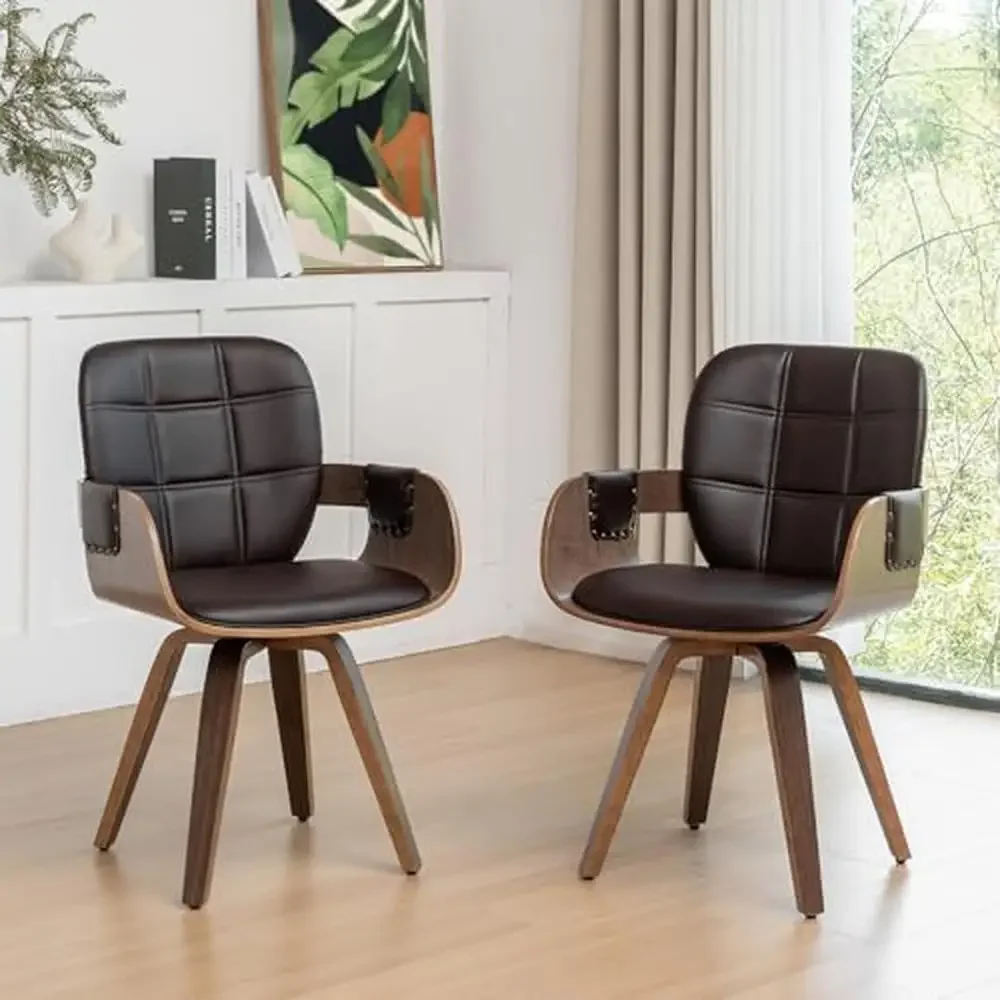 Ergonomic Walnut Swivel Dining Chairs Set of 2 360-Degree Rotation Enhanced Interaction Durable Bentwood Construction Waterproof