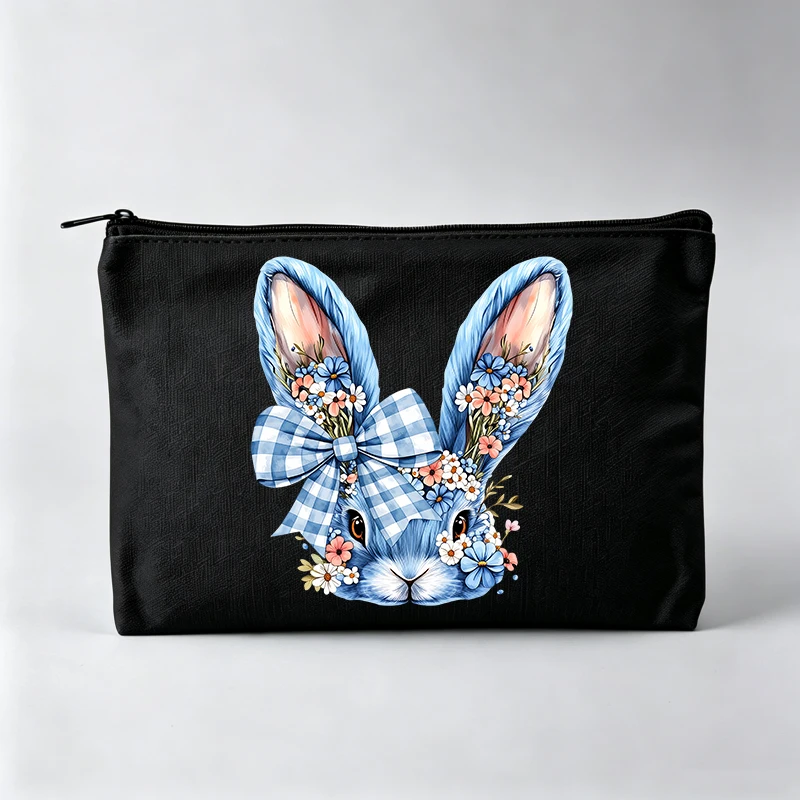 Women's Floral Rabbit Ears Makeup Bag, Cute Animal Print Cosmetic Pouch for Daily Use