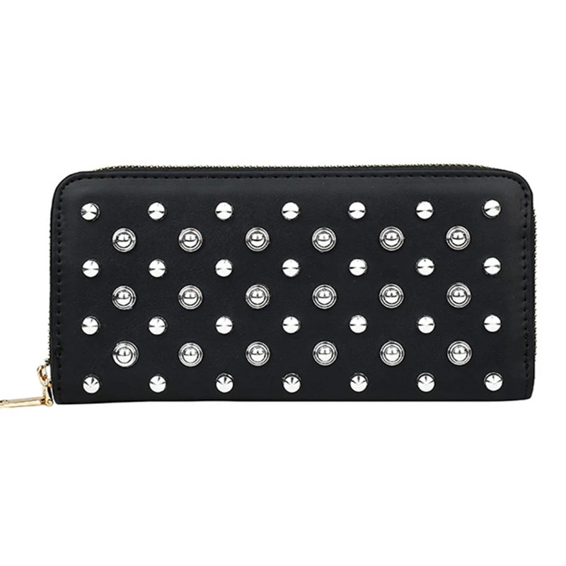 Fashionable Wallet Women's with Rivet Decoration Large Capacity Purse for Ladies Solid Color Clutch for Casual Occasions