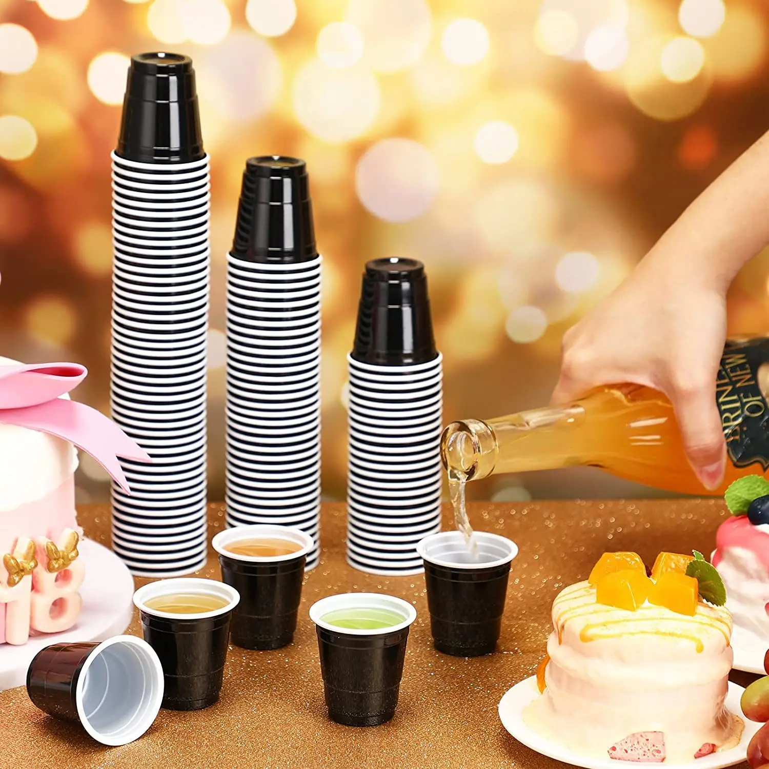 20-60Pc 2oz Mini Party Shot Cups Plastic Black Pink Disposable Cup Graduation Birthday Wedding Holiday Picnic Party Valentine's