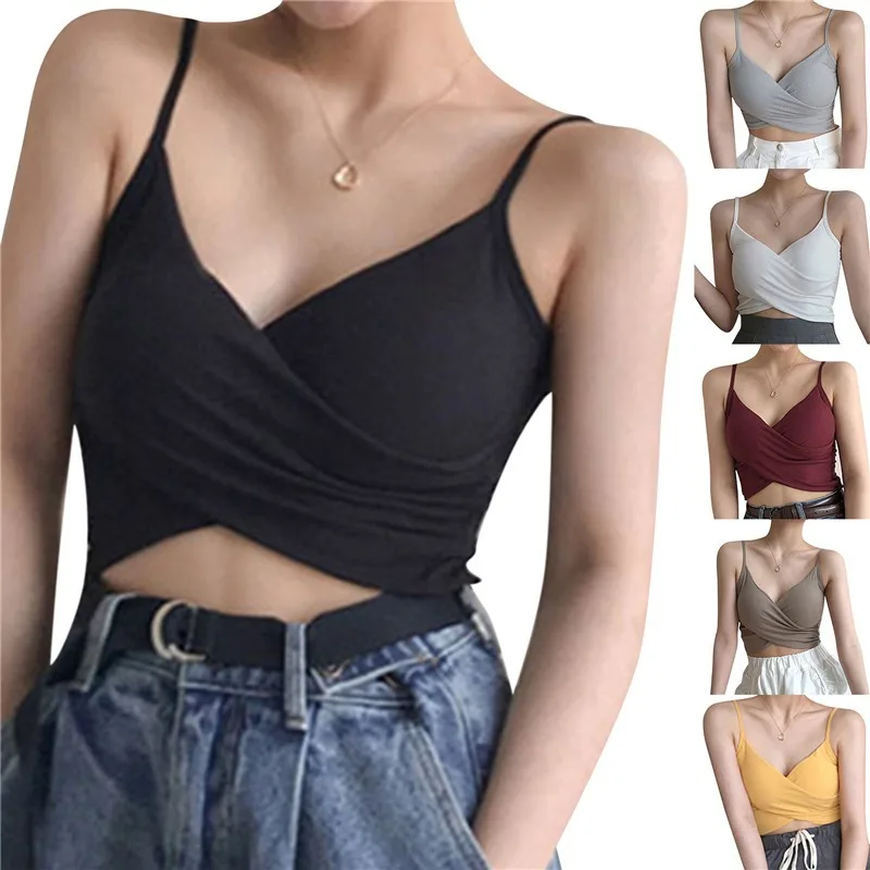 Women Sexy Crop Top V-neck Sports Bra Female Tube Tops Gym Sleeveless Camis Seamless Lingerie Tee Bra Bandeau Crop Top Tank