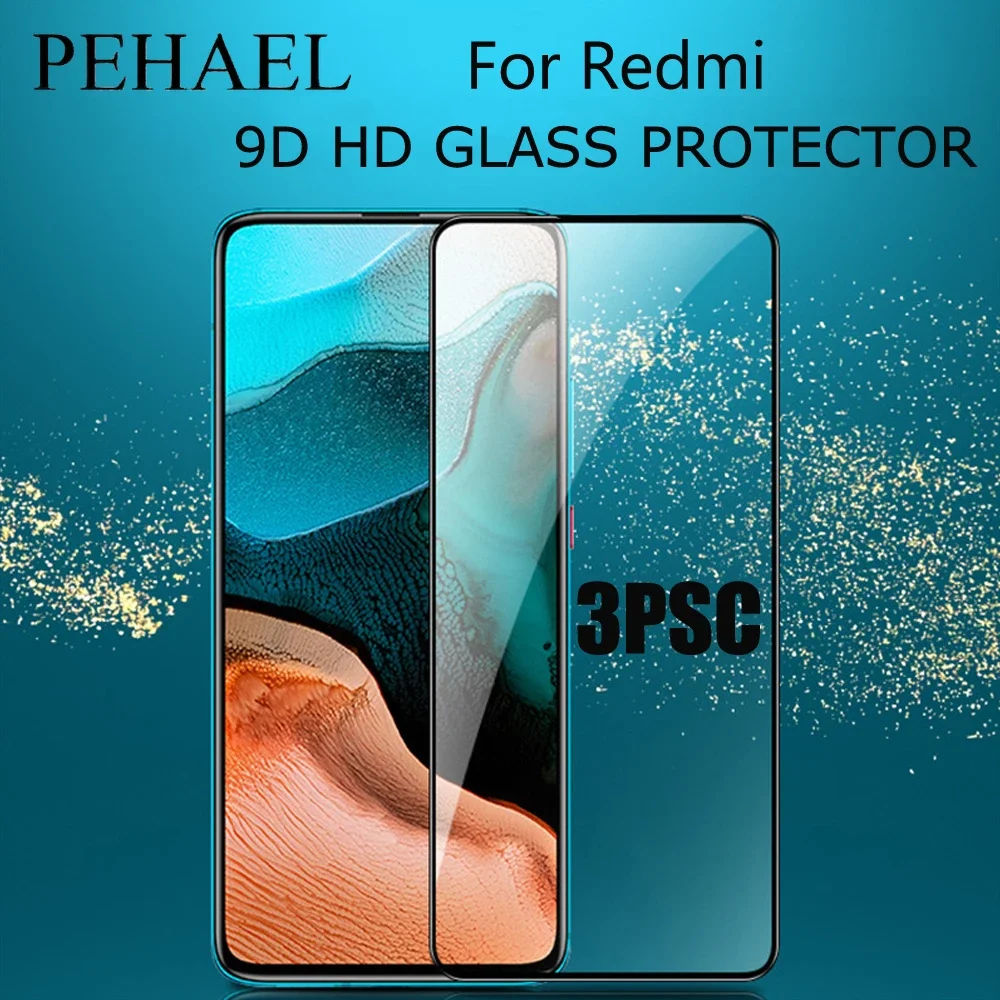 PEHAEL 3Pcs Full Cover Black Edge HD Tempered Glass Screen Protector For Xiaomi Redmi note10 K40 K20 K30 K30PRO A1 8A 6PRO 5PLUS