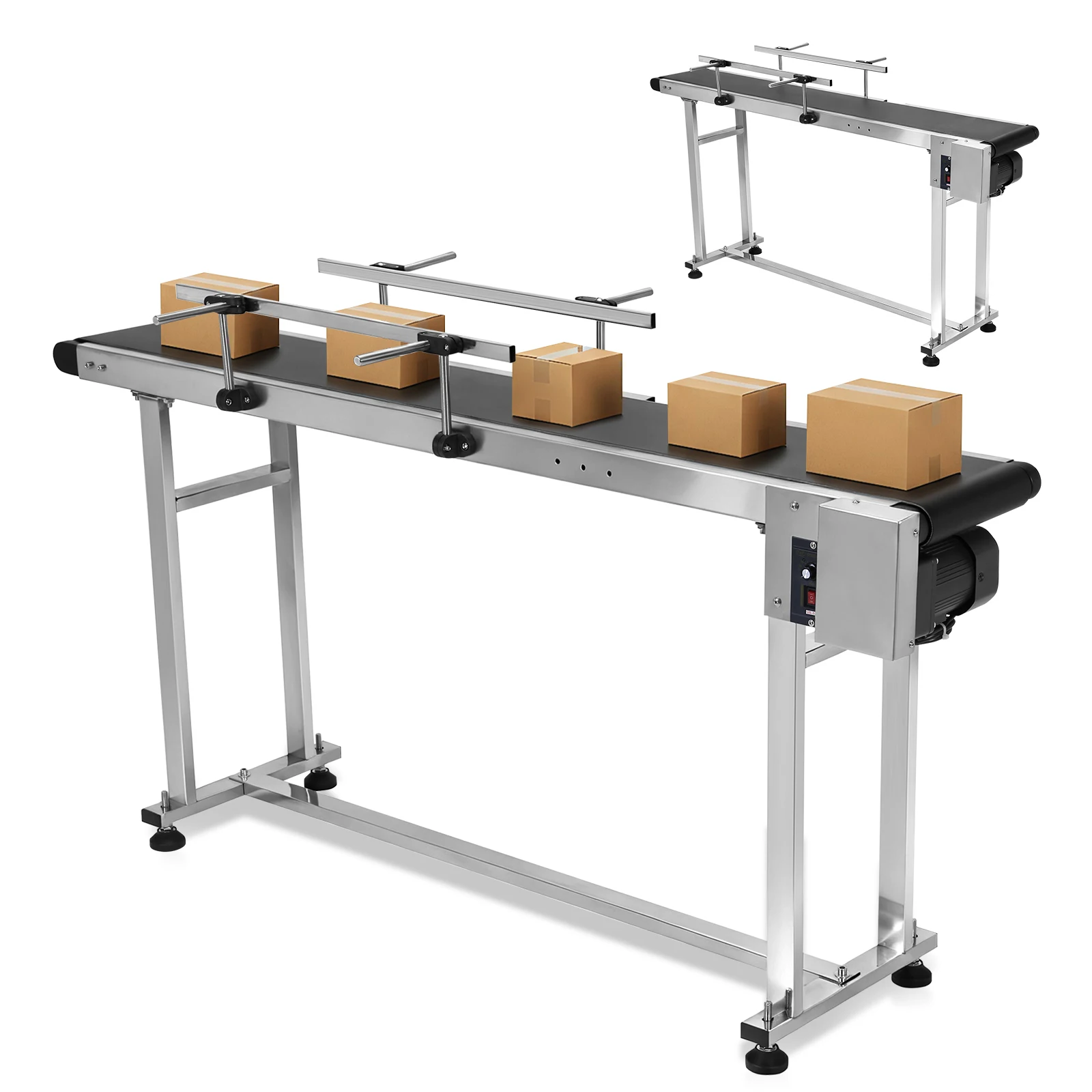 

Belt Conveyor 59x7.8in Electric PVC Conveyor with Double Guardrails Adjustable Speed for Packaging Factory Production Line