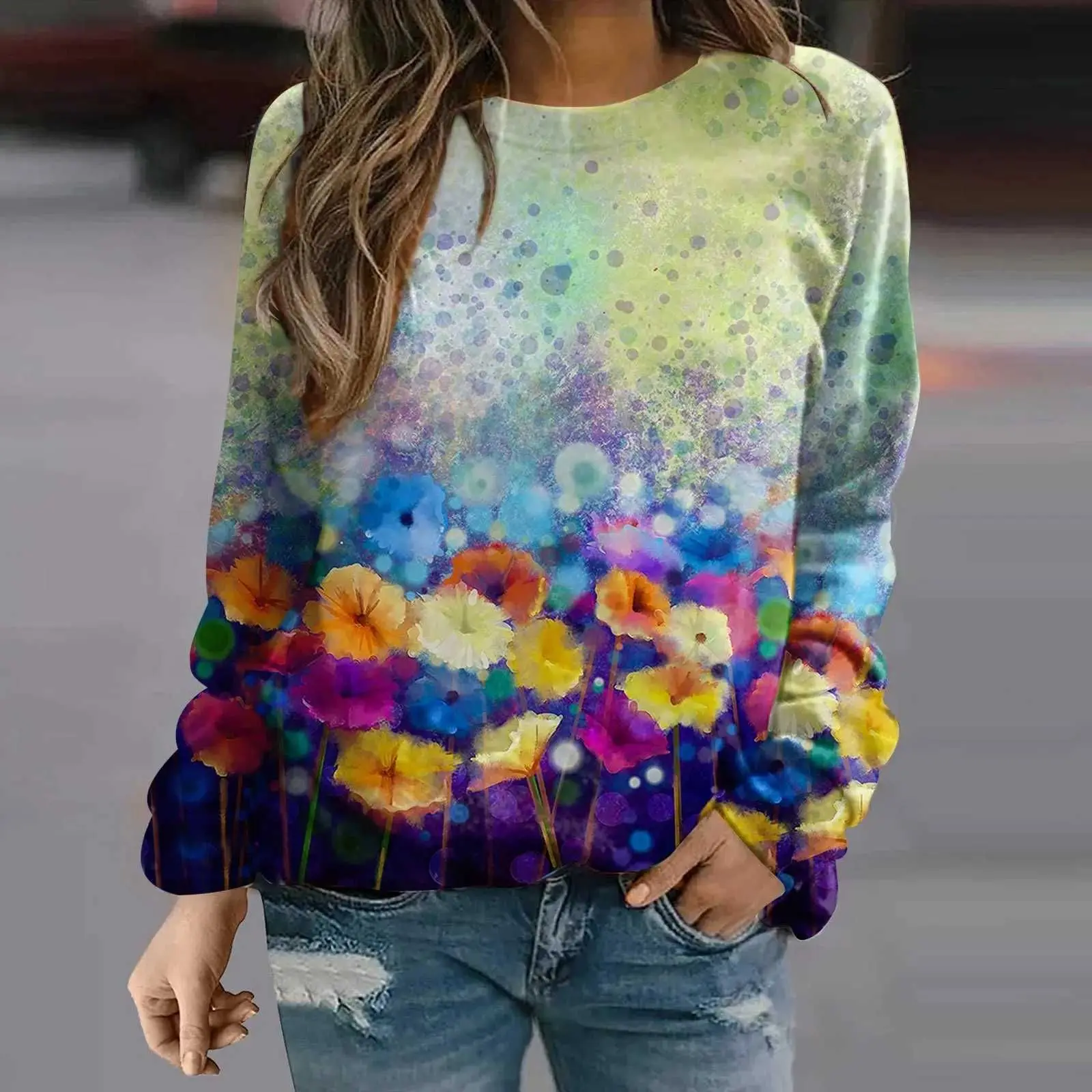 Autumn Flower Bird 3D Print Sweatshirts Women Casual Crew Neck Hoodies Raglan Sleeves Pullovers Y2k Harajuku Top Female Clothing