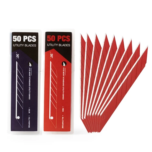 EHDIS 30 ° Cuchilla de repuesto para cuchilla de arte, repuesto de hoja de acero al carbono recubierta de aceite Auti-Rust para cortador de película de coche, 50 unids/caja