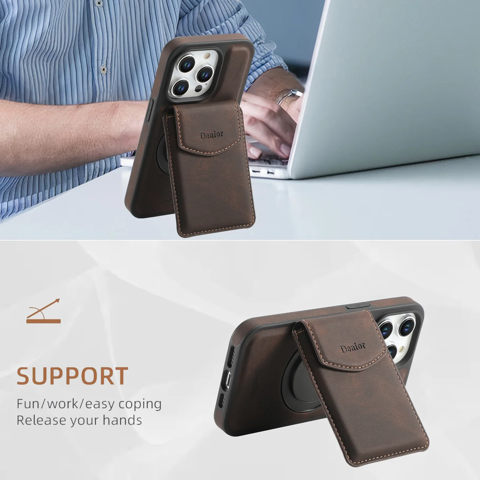 360° Rotation Magnetic Ring Holder Leather Case for iPhone 15 14 13 12 16 17 18 Pro Max Plus Detachable Wallet Card Bag Cover