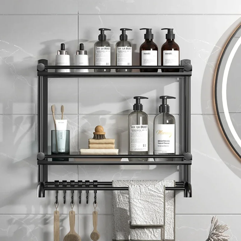 

Nordic Carbon Steel Bathroom Shelves, Space-Saving Wall-Mounted Towel Organization Rack, No Punching Required