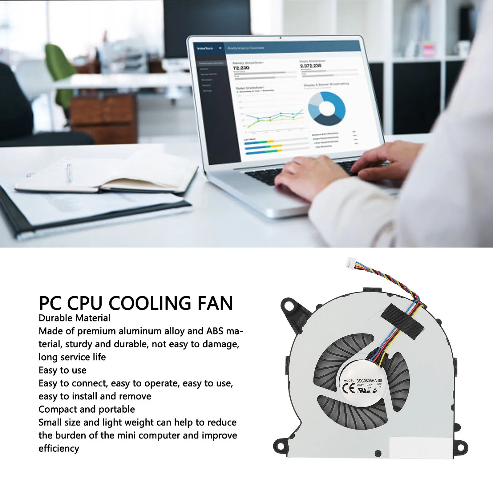 Desktop CPU Cooling Fan Lightweight BSC0805HA‑00 Mini PC CPU Fan 4 Pin Easy To Connect Replacement for NUC8i7BEH for NUC8i5BEK