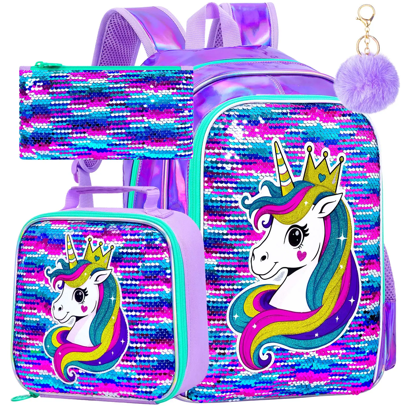 juego-de-4-piezas-de-mochila-de-piel-sintetica-con-lentejuelas-de-unicornio-para-ninas-bolsa-escolar-lonchera-estuche-para-lapices-llavero-con-pompones