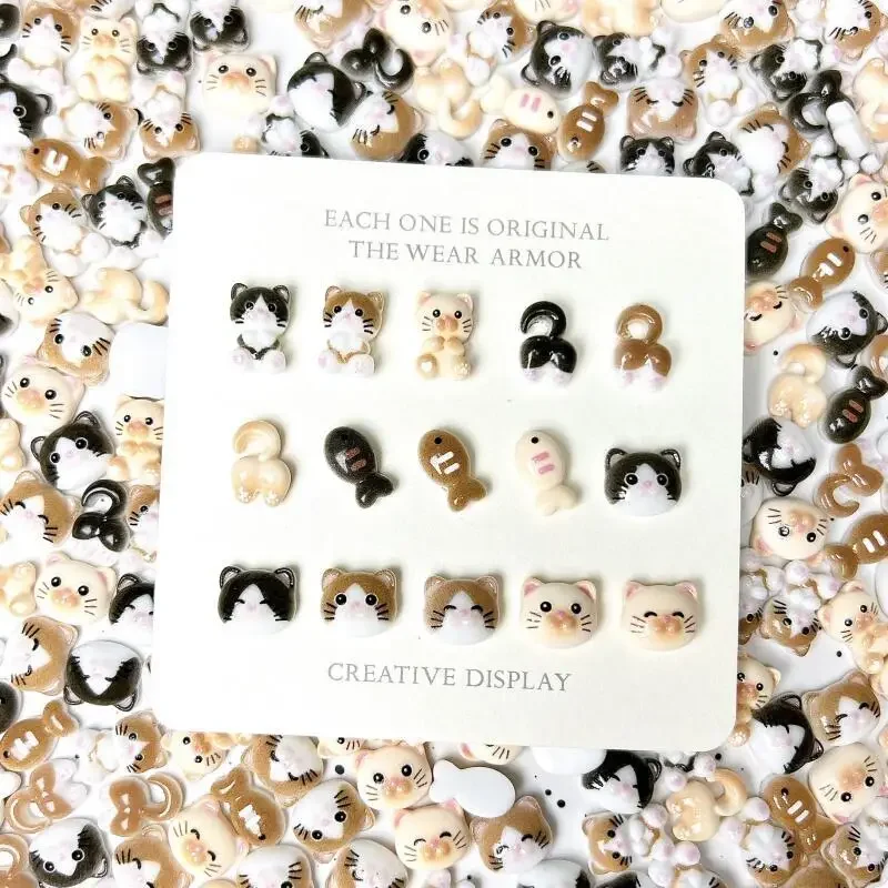 20개 귀여운 고양이 머리 모양 네일 아트 참, 야광 그림 작은 물고기 고양이 레진 네일 장식, DIY 헤어핀 네일용