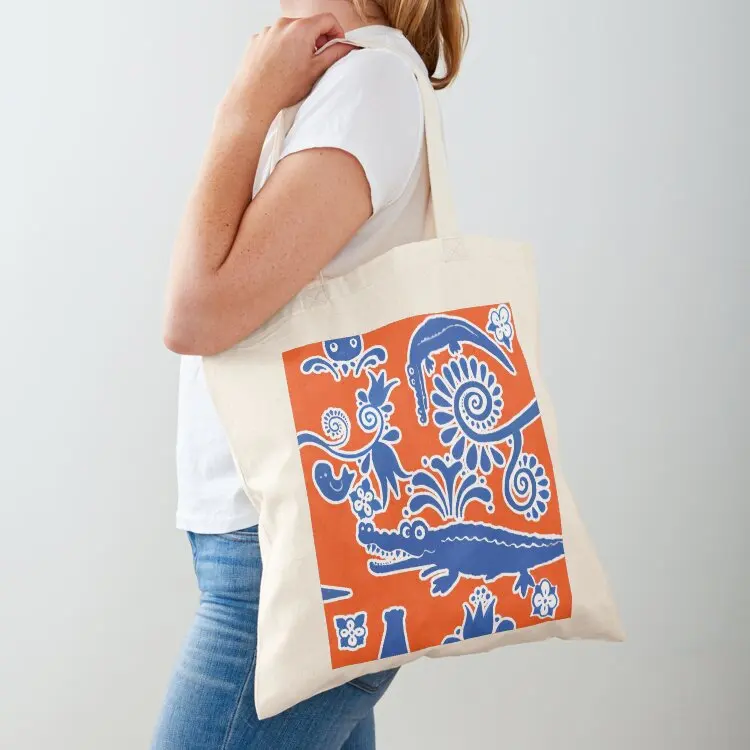 

Gator Toile Orange and Blue Tote Bag Big bag handbag Fabric bag shopper woman
