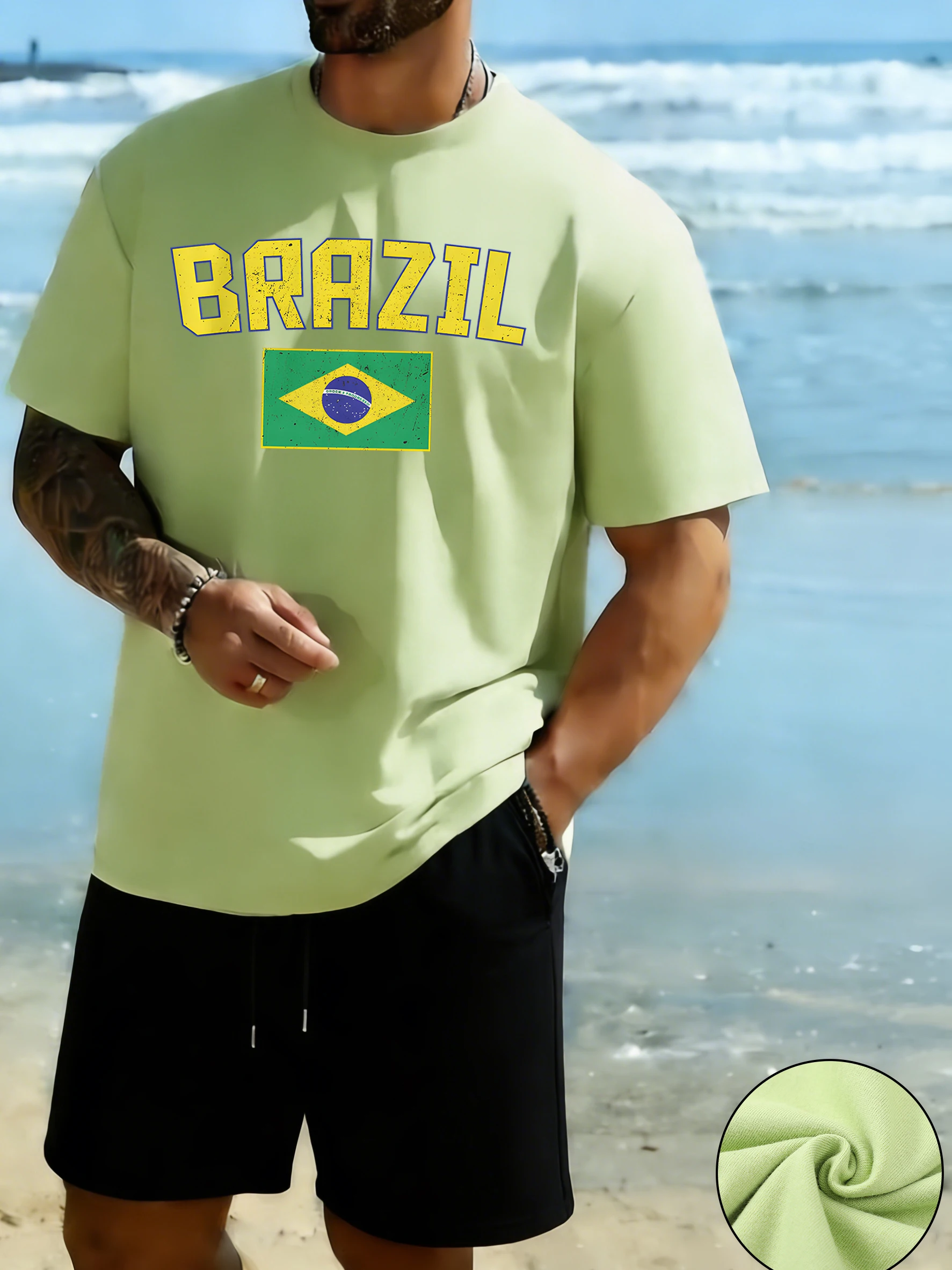

Brazil Letter And Flag Prints Men Set Running Summer Shorts Basics Soft 16 Color Tees Cotton Sport T-Shirts Fashion Pocket Pants