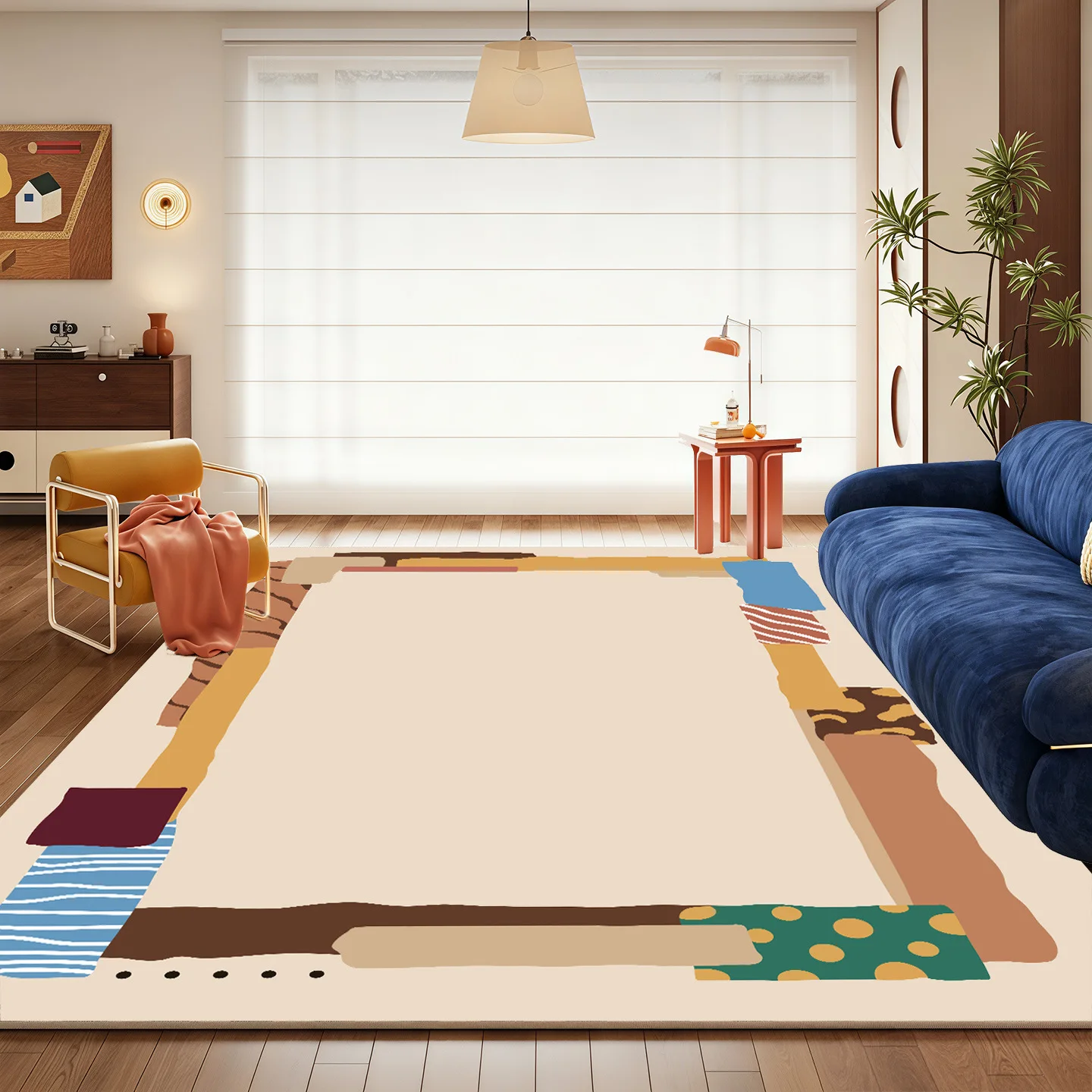 

VIKAMA New Colorful Patchwork Felt Rug For Living Room Floor Mat - Washable And Reusable Home Decorative Carpet