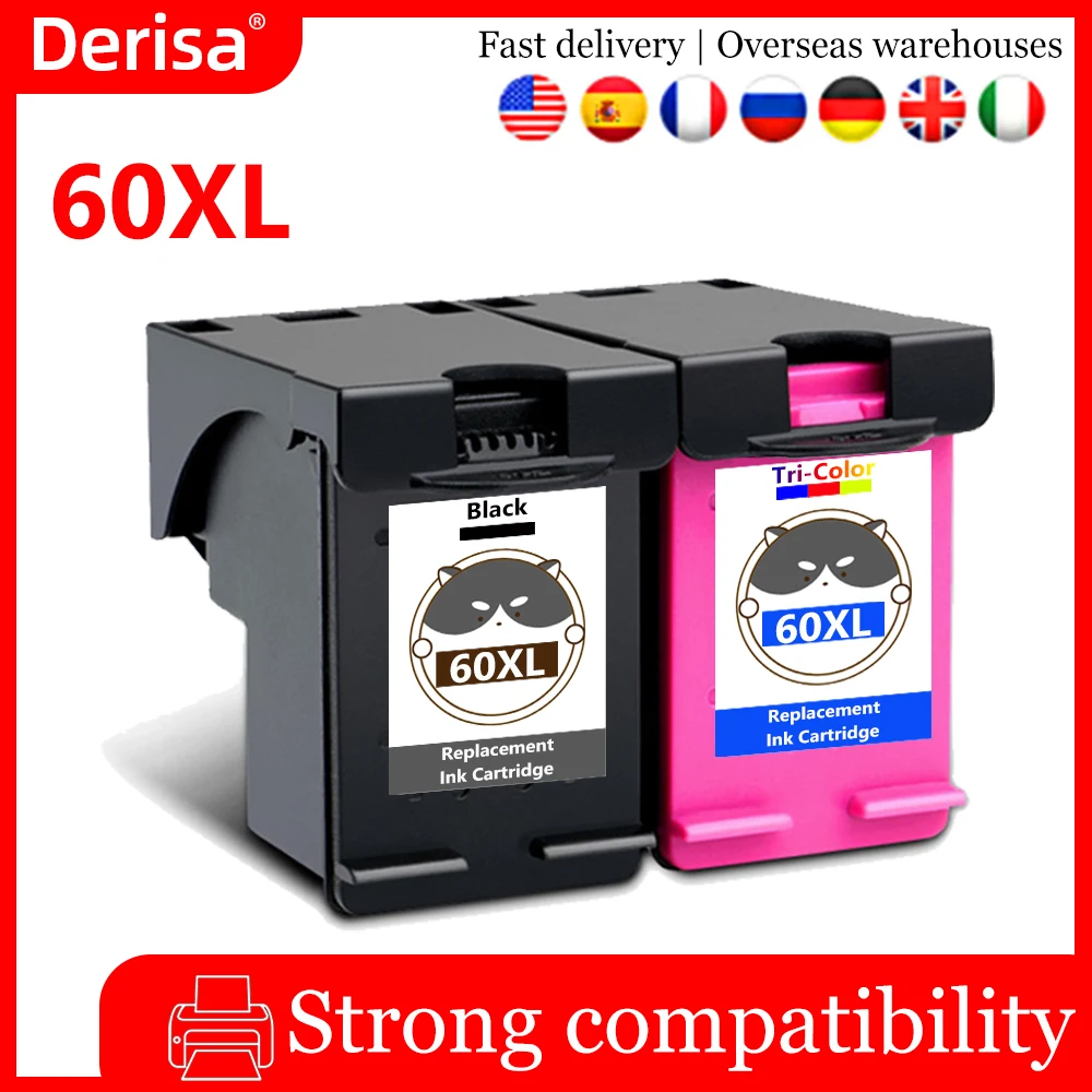 Cartucho de tinta de repuesto para HP 60 XL, para HP60, 60xl, Deskjet F2480, F2420, F4480, F4580, F4280, D2660, D2530, D2560, PhotoSmart C4680