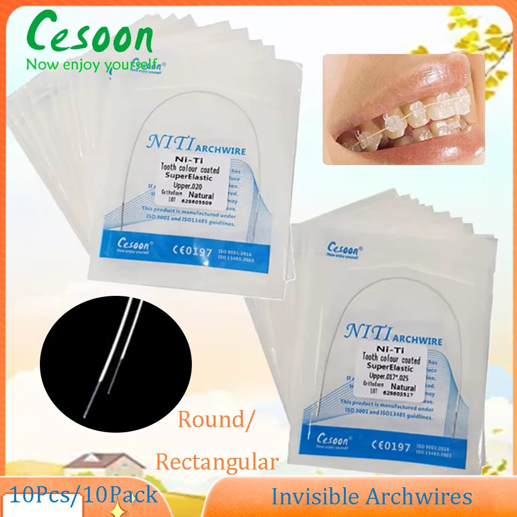 10Pack Dental NiTi Invisible Archwire Orthodontic White Color Coated Wires Super Elastic Nature Form Round/Rectangular Dentistry