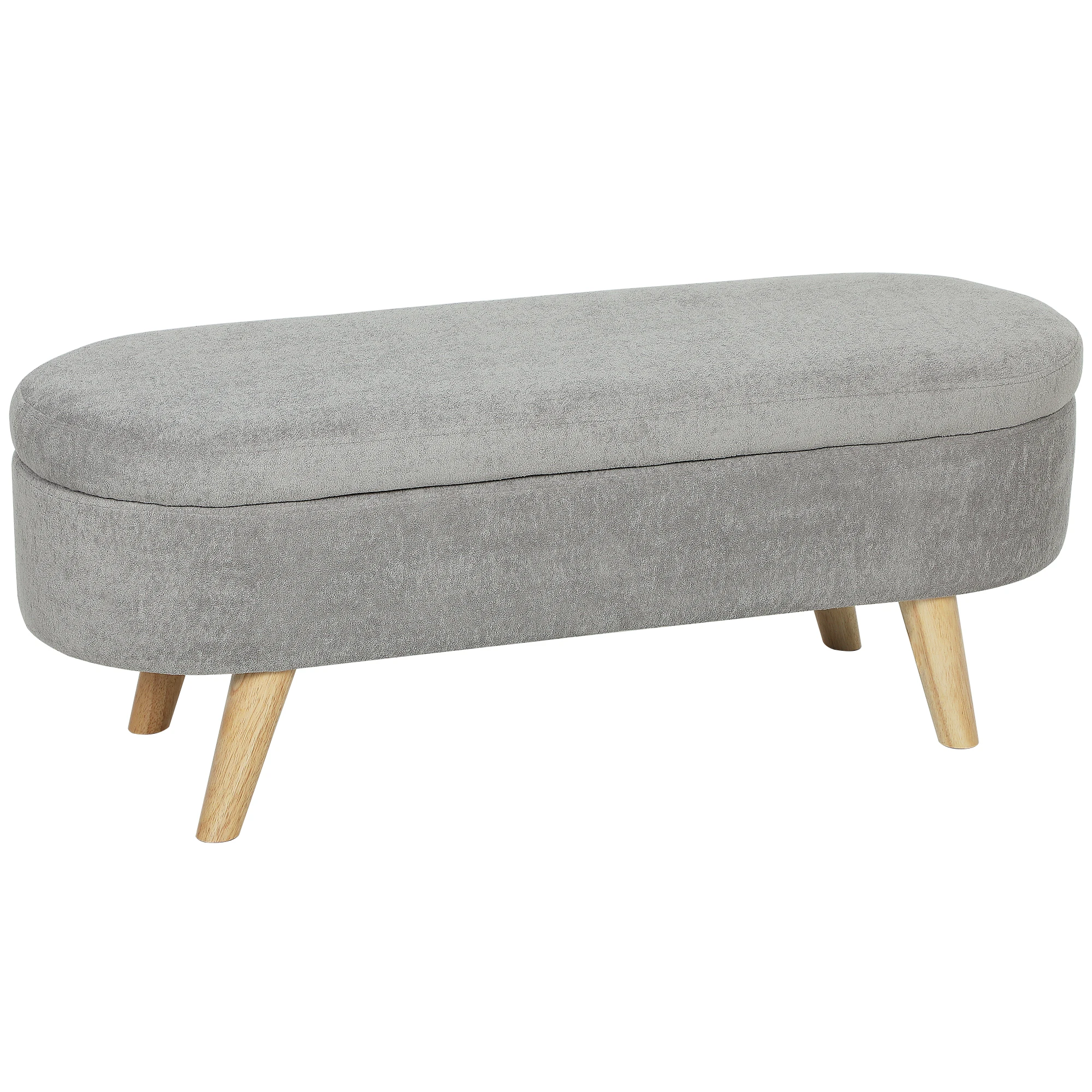 HOMCOM Puff Almacenaje Tapizado en Terciopelo de Teddy con Patas de Madera y Asiento Acolchado Gris Claro