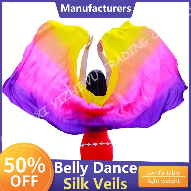 Hand Made Women Pure Natural Chinese Belly Dance Silk Veils Dancing Hand Scarves Accessories