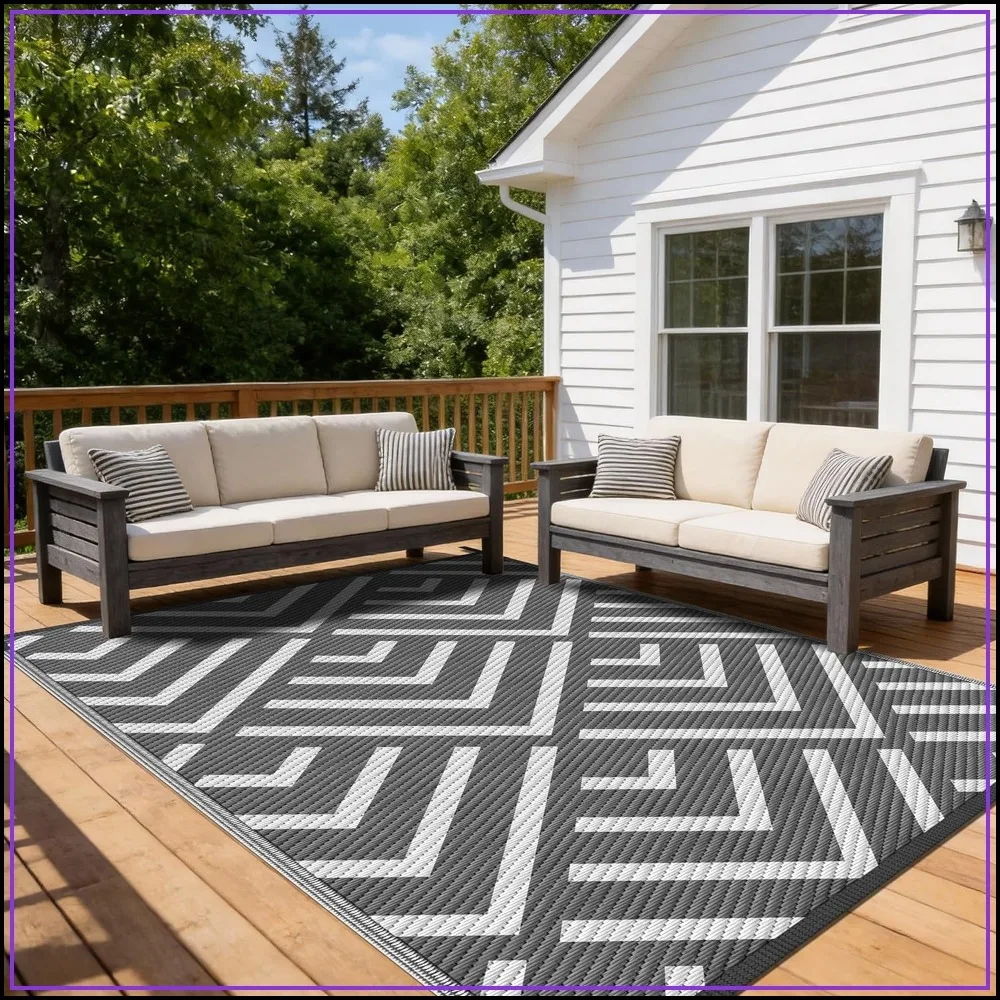 

Outdoor Rug 9x12 Reversible Waterproof Plastic Straw Mat Non-Slip Easy-Cleaning for RV Patio Camping Deck Backyard
