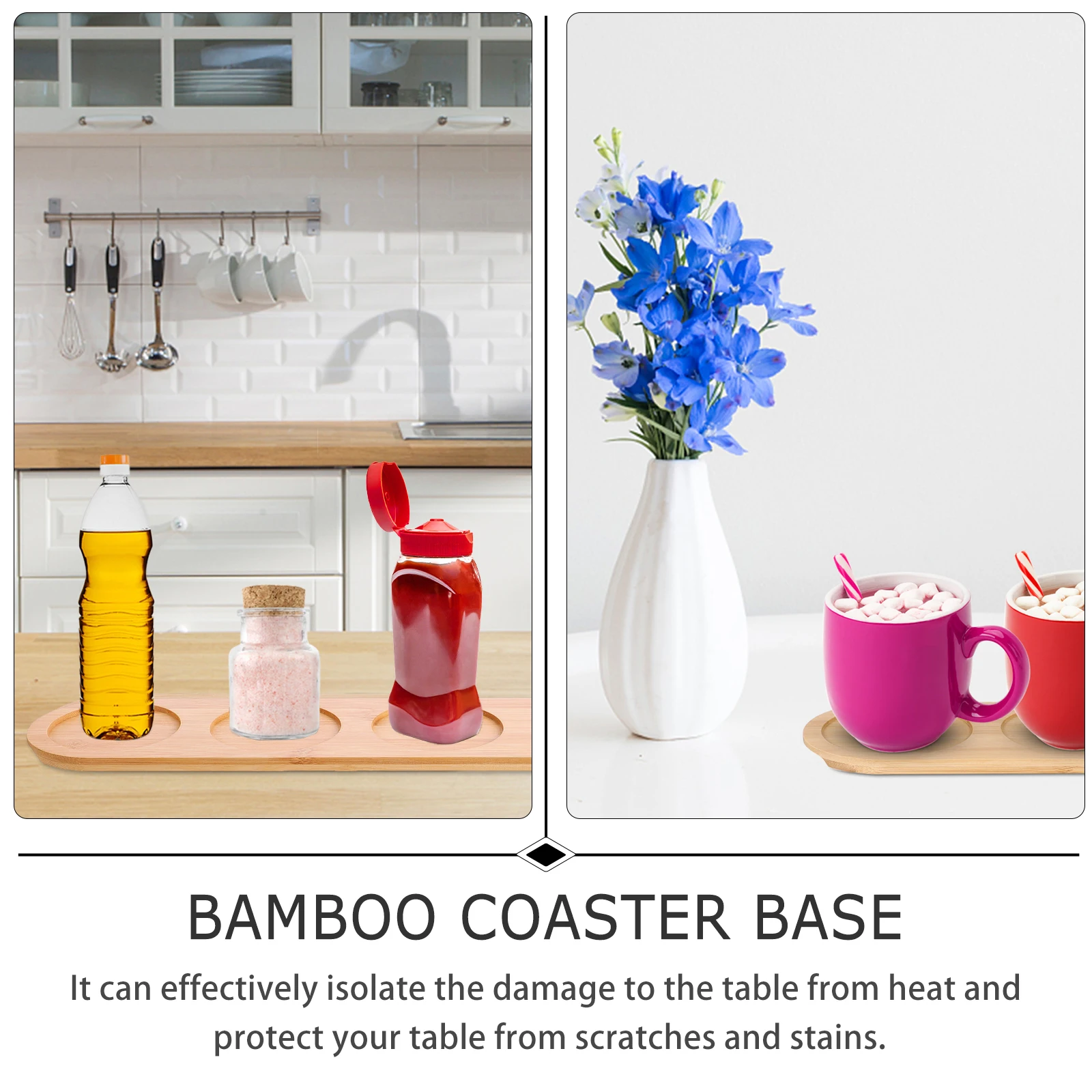 

1pc Bamboo Coaster Tray Desktop Organizer For Cups Bowls Bottles Teacup Seasoning Jar Holder Cup Stand Table Mat