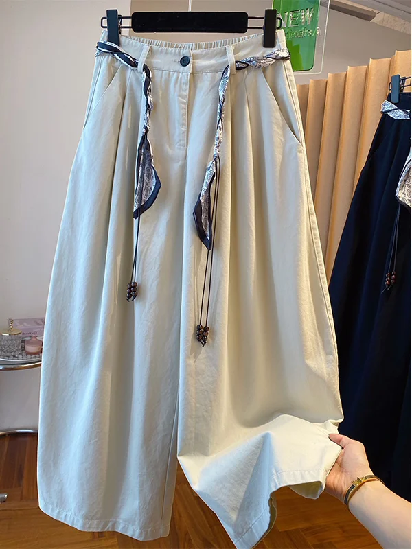 

plus Size Korean Style Elastic Waist Casual Pants Women Spring Autumn Thin Loose Slimming Wide Leg Pants Long Trendy