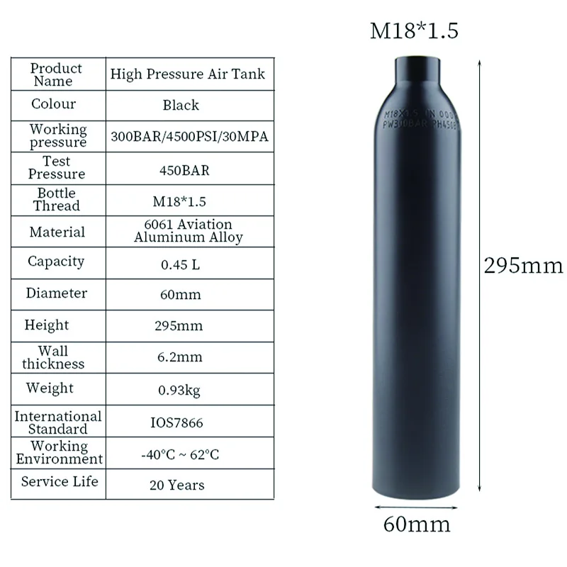 HPA Scuba Air Tank CO2 Bottle Cylinder 0.22L 0.3L 0.35L 0.45L 4500psi 30MPa 300bar M18*1.5 Regulator Output 160psi To 3000psi view 6