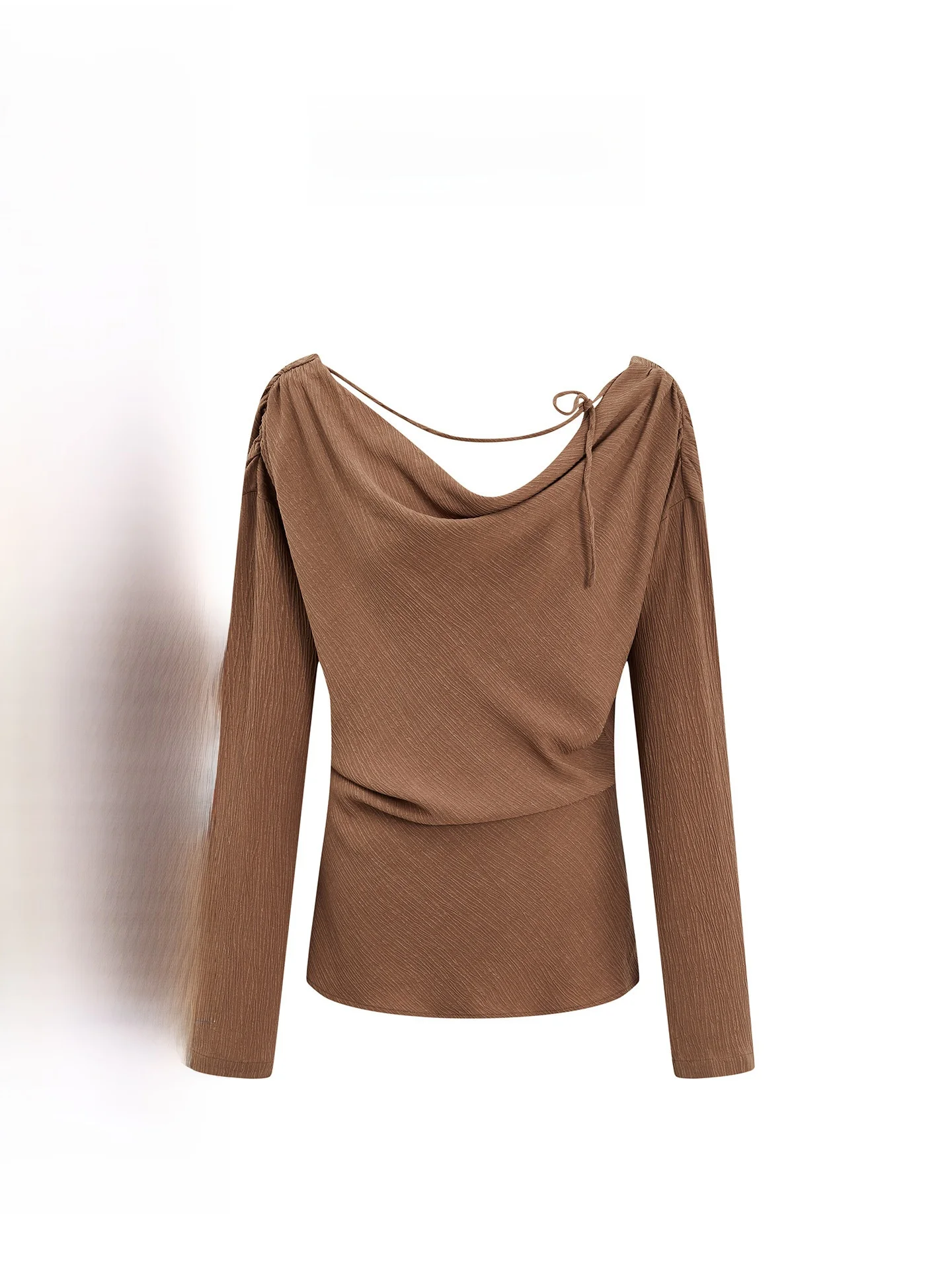 

Женская базовая футболка ALIN с длинным рукавом, воротником-рюшем, из смесового хлопка с волокнами Lesel, коричневая, стандартной длины, для девочек