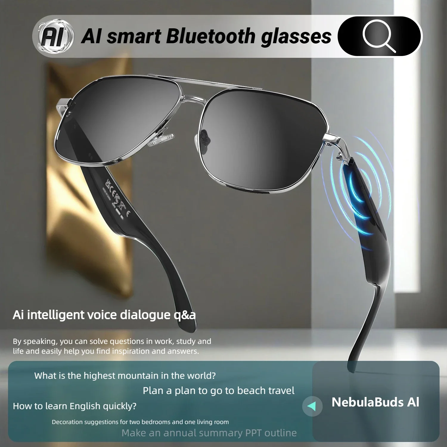 KIZN AI بلوتوث ترجمة وصفة طبية قصر النظر النظارات الشمسية أكثر من 100 لغة في الوقت الحقيقي المكالمات الهاتفية النظارات التقدمية #2