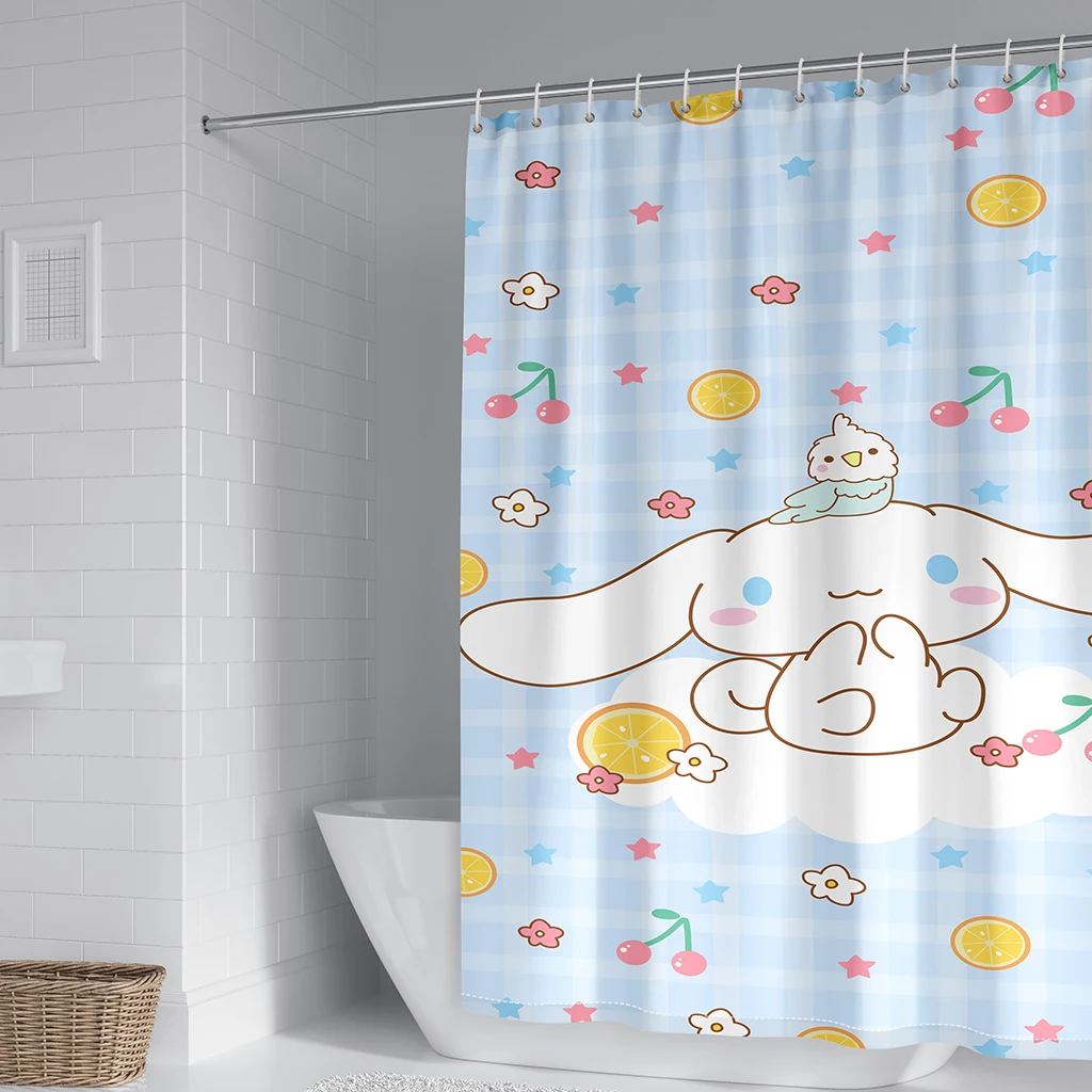 

60 Style Sanrios Cinnamoroll kawaii Cartoon Shower Curtain With Hooks Anime Plush MildewProof Bathroom Partition Curtains Decor