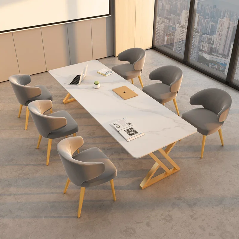 

Nordic marble office tables and chairs modern simple rock slab conference table long table reception table workbench