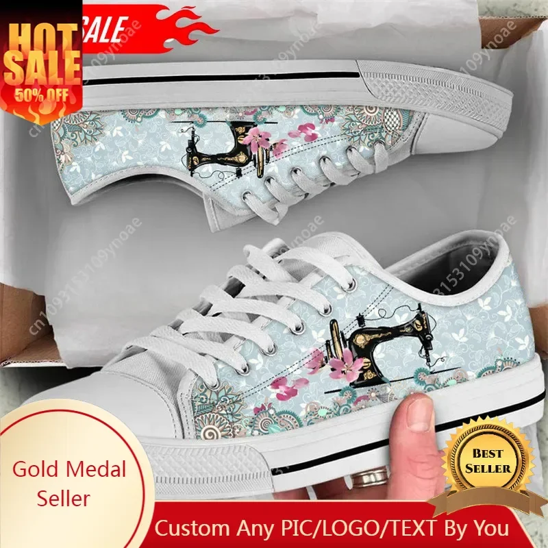 

Classic Low Top Shoes Sewing Machine Women Canvas Vulcanize Shoes Bohemia Style Print Sneakers for Youth Girl Tennis