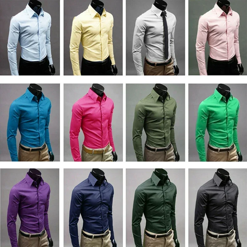 

Men's Long Sleeve Button Up Shirts Solid Slim Fit Casual Business Formal Dress Shirt Suit for Wedding