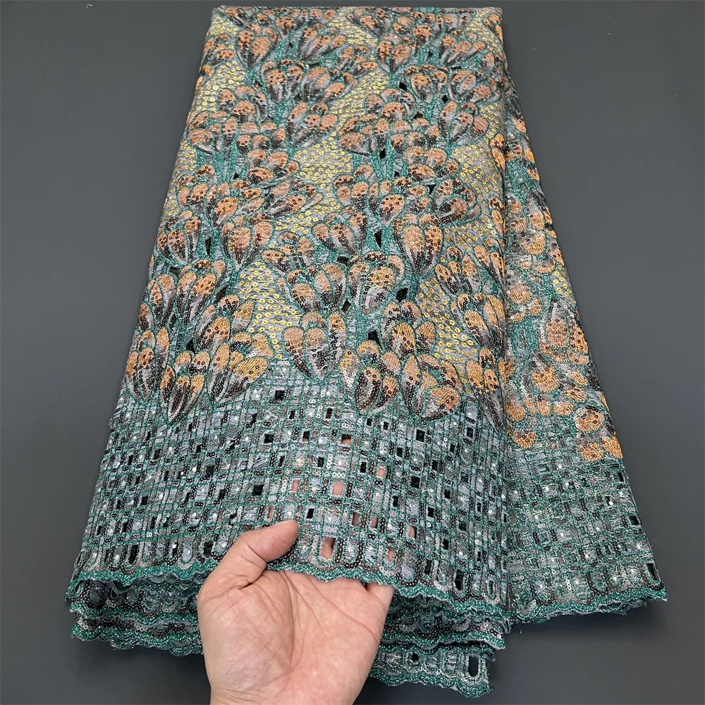 

2025 African Nigerian High-Quality Embroidery Mesh Lace Fabric French Tulle Sequins for Wedding Party Dresses PS0076 5 Yards