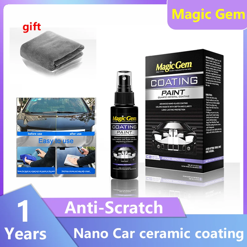 

100ML Nano Ceramic Car Coating Spray Hydrophobic High Gloss Paint Care Car Ceramic Liquid Wax Long Lasting Auto Detailing